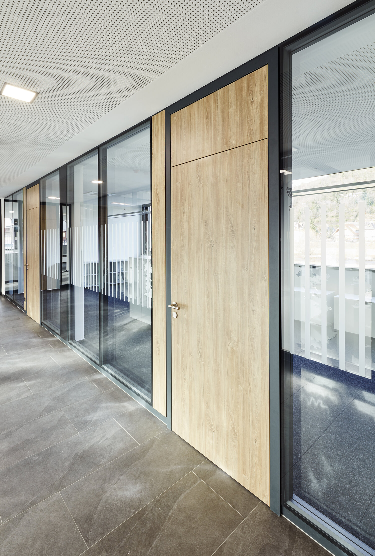 Projekt Prinzbach Trennwandsysteme aus Glas mit Holztür