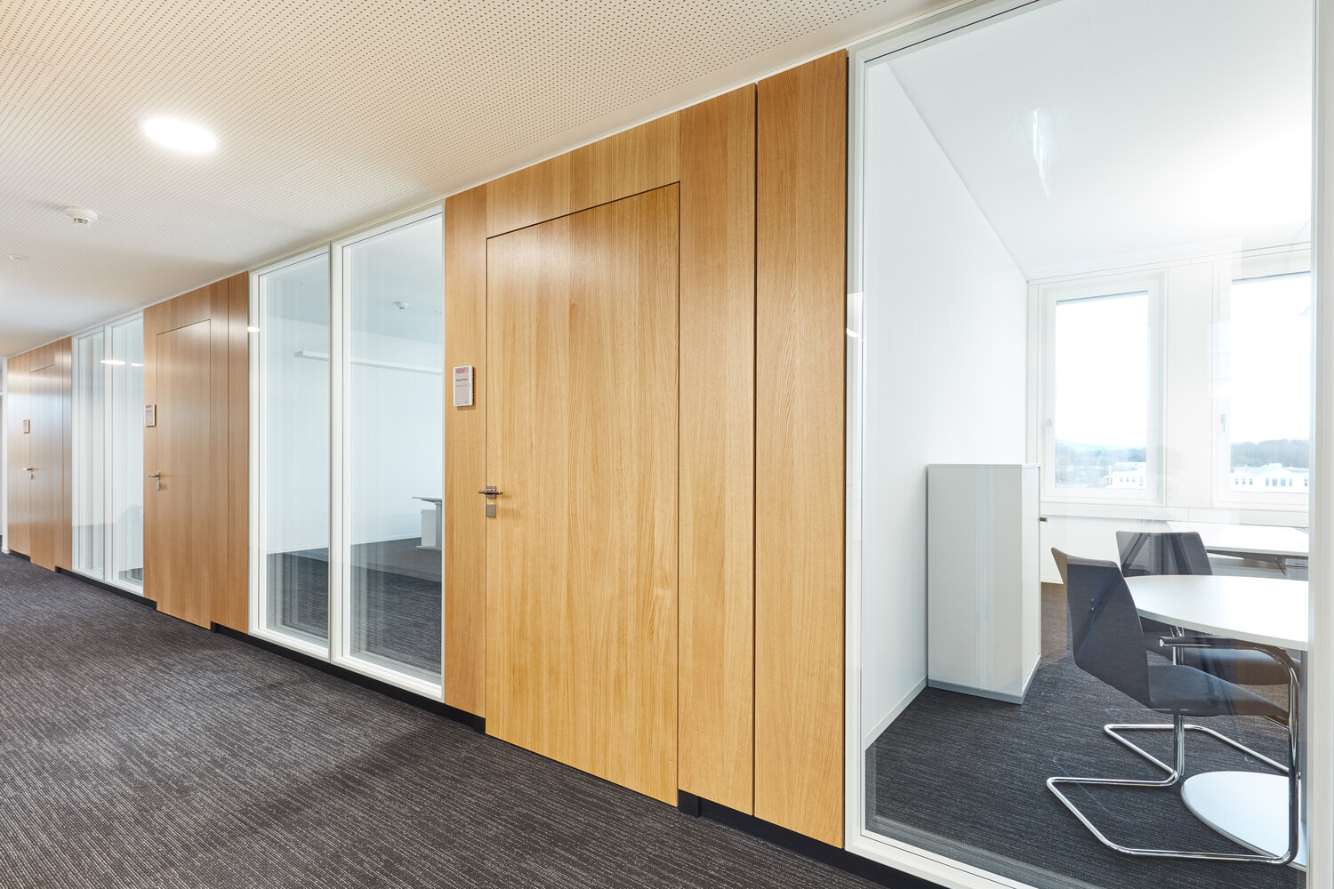 Projekt Markant Glastrennwandsystem mit Holztür